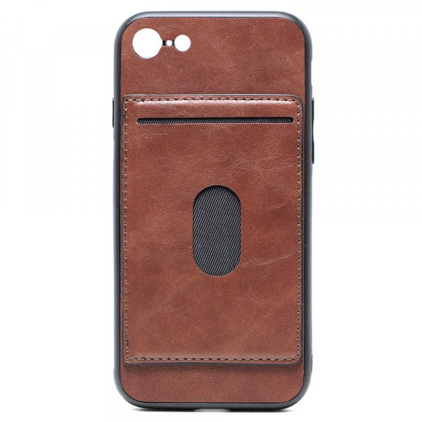 Wholesale iPhone 8 Plus / 7 Plus Leather Style Kickstand Card Case with Magnetic Hold (Brown)